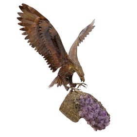 Large Barry R Chevalier (20th cent.) Copper Eagle and Geode Sculpture