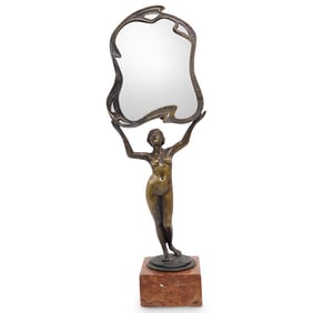 Art Nouveau Bronze Figural Vanity Mirror