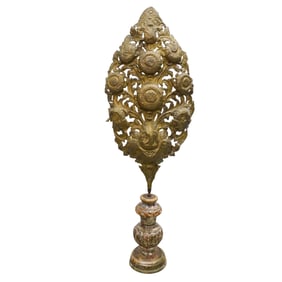Large Floral Pressed Gilt Metal Ornamentation