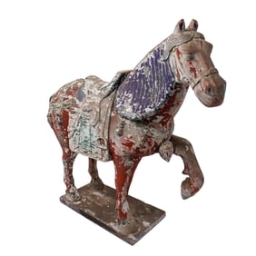 Chinese Wooden Polychrome Ming Style Horse