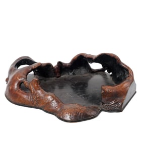 Japanese Meiji Period Ikebana Hand Carved Wooden Tray