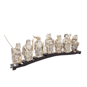 Antique Japanese "Seven Lucky Gods" Carved Bone Set