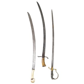 (3 Pc) Asian Curved Engraved Swords