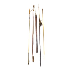 (5 Pc) Antique African Long Bow & Hunting Spears