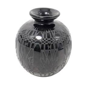 Gary Genetti Black Acid Etched Glass Vase