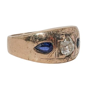 Art Deco 14K Gold Diamond & Sapphire Ring