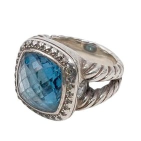 David Yurman Petite Albion Ring W/ Blue Topaz & Pave Diamonds