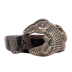 Kokopelli LE Sterling Silver Alligator Buckle Leather Belt