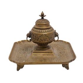 Antique Signed Bronze Inkwell