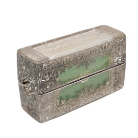 Antique Sterling Silver Overlay Glass Deck Holder