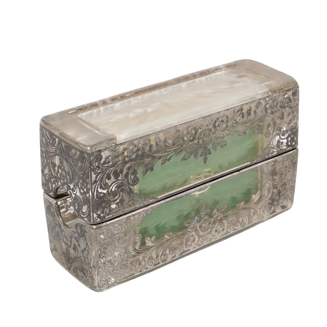 Antique Sterling Silver Overlay Glass Deck Holder (1 of 8)