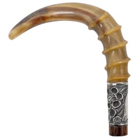 Antique Horn & Sterling Silver Cane Handle
