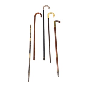 (5 Pc) Vintage Wood, Silver, Bone & Horn Canes