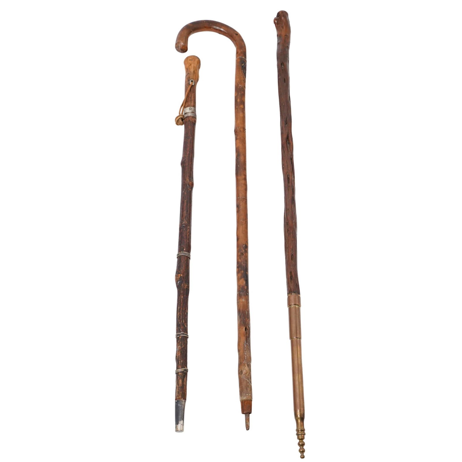 (3 Pc) Carved Wood Hidden Sword & Other Walking Sticks (1 of 10)