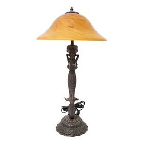 Att. Sadek Bronze & Glass Mermaid Lamp