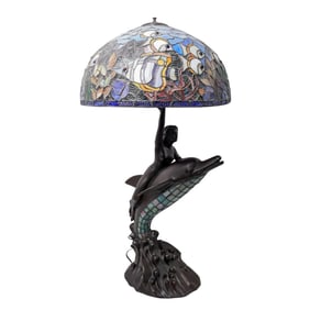 Signed "Judy" Z & H Nautical Glass Shade Lamp