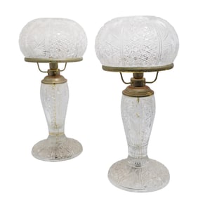 Pair of Cut Crystal Glass Table Lamps