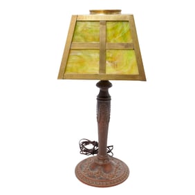 Mission Style Lamp with Slag Glass Shade