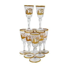 (8 Pc) Murano Salviati & Co Enameled Glass Cordial Glasses