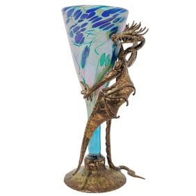Pamela Chevalier (American) Art Glass & Bronze Dragon Goblet