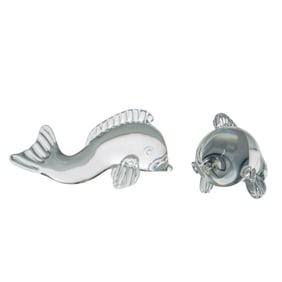 Pair of Vintage Crystal Steuben Dolphin Fish Figurines
