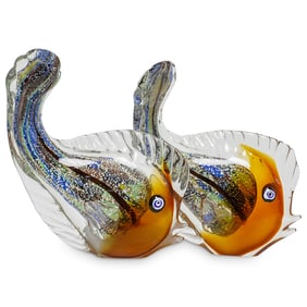 (2 Pc) Pair Of Murano Art Glass Fish Sculptures