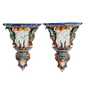 Pair of Minton Majolica Style Wall Brackets