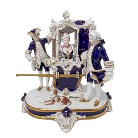 Royal Dux Large Porcelain Carriage Group Figure Sculpture