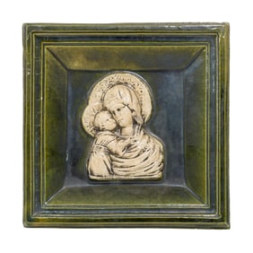 Vintage Mother and Child Glazed Majolica Tile