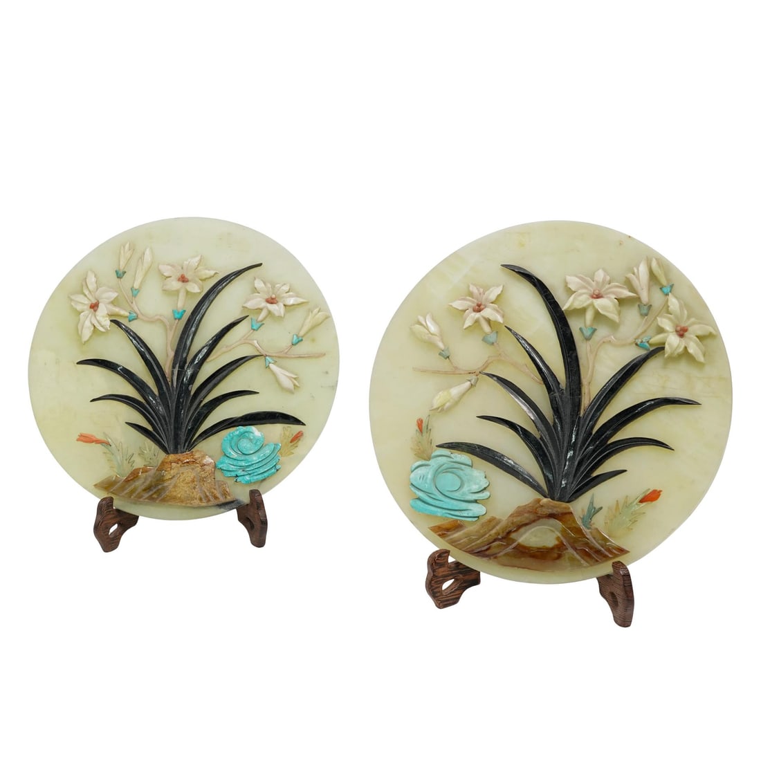 Pair of Chinese Stone Floral Decorations (1 of 5)