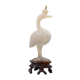 Chinese Carved Jade Crane Bird Sculpture