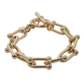 Hermes Style Italian 18K Gold On Bronze Horsebit Link Bracelet