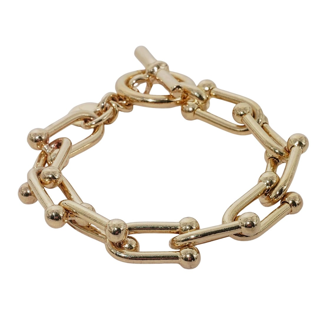 Hermes Style Italian 18K Gold On Bronze Horsebit Link Bracelet (1 of 5)