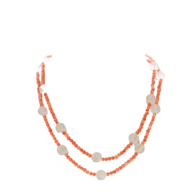 Coral and Quartz Beaded Necklace