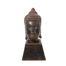 Carved Stone Buddha Head Sculpture