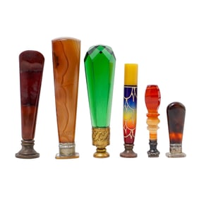 (6 Pcs) 19th Cent Agate, Glass and Bakelite Wax Seals
