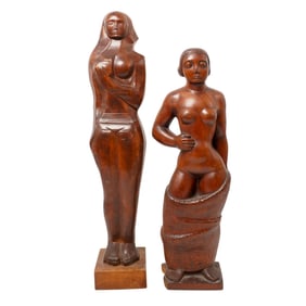 (2 pcs) Figural Nude Wooden Sculptures