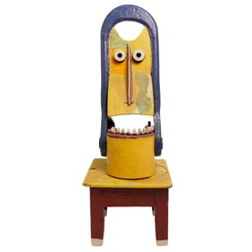 Signed Whimsical Mixed Metal Face Sculpture