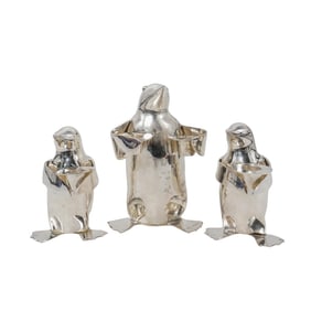 (3 Pc) Restoration Hardware Silver-Plated Penguin Candle Holders