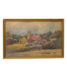 Signed F.H. Shapleigh Church Watercolor Painting