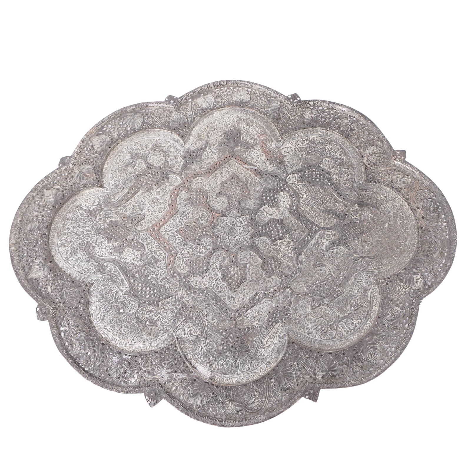 Large Antique Silvered Brass Tray (1 of 5)