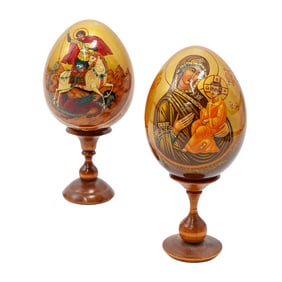 Pair of Russian Orthodox Lacquered Eggs