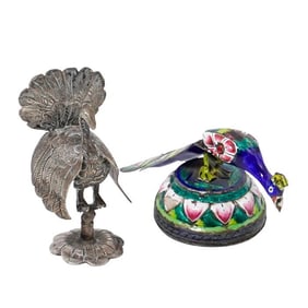 (2 Pc) Pair Of Silver Miniature Bird Figures