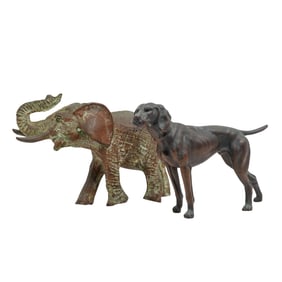 (2 Pc) Pair Of Bronze & Mixed Metal Animal Figurines