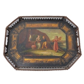 Antique Romantic Painted Tole Tray