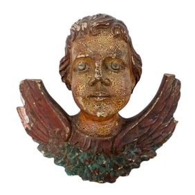 Renaissance Revival Polychrome Carved Angel Ornament