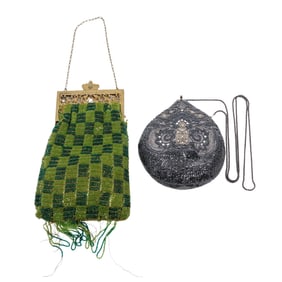(2 Pc) Vintage Woven Bead Bags