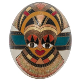African Hand Painted Spirit Mask Ostrich Egg
