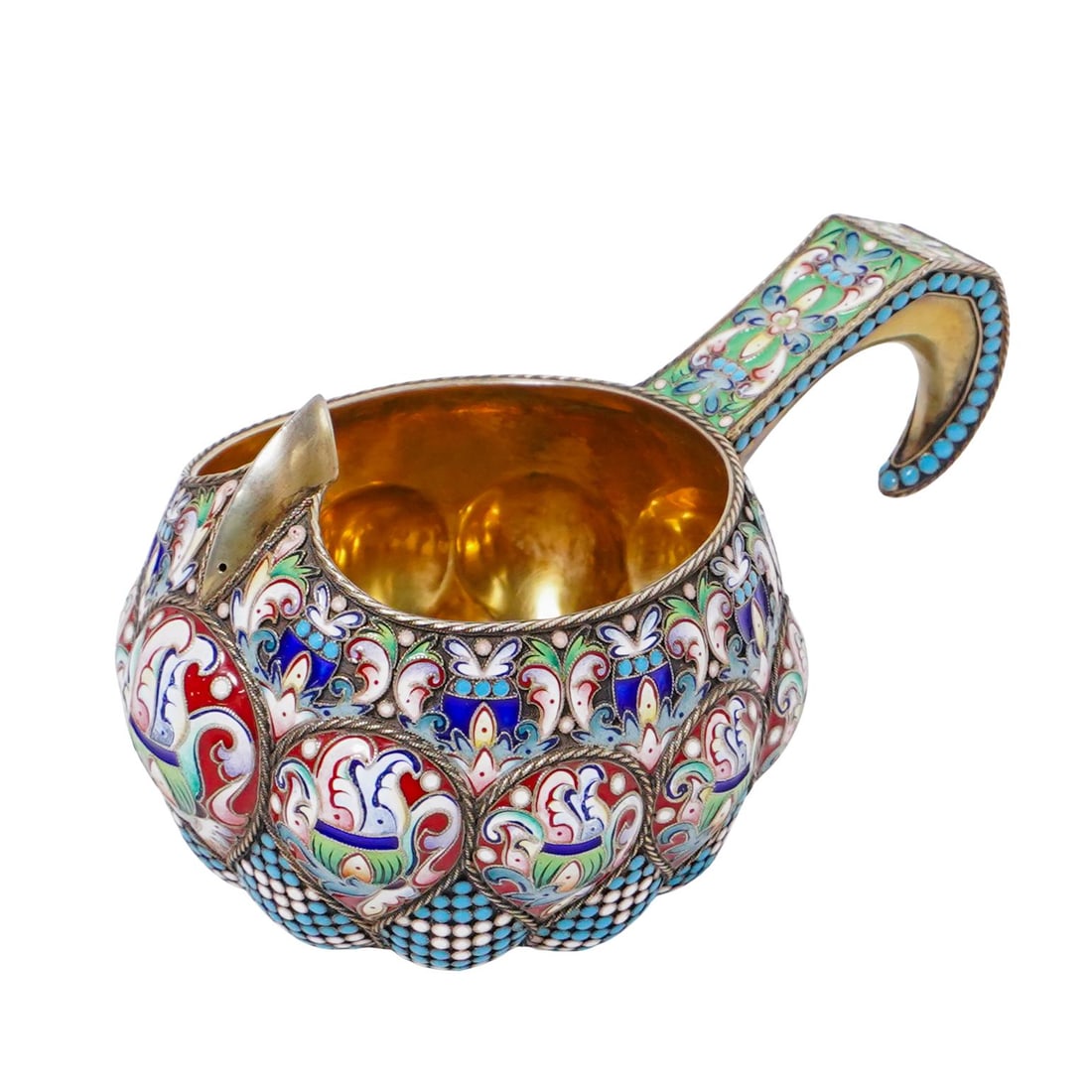 19th Century Russian Enameled Silver Kovsh Cup (1 of 7)