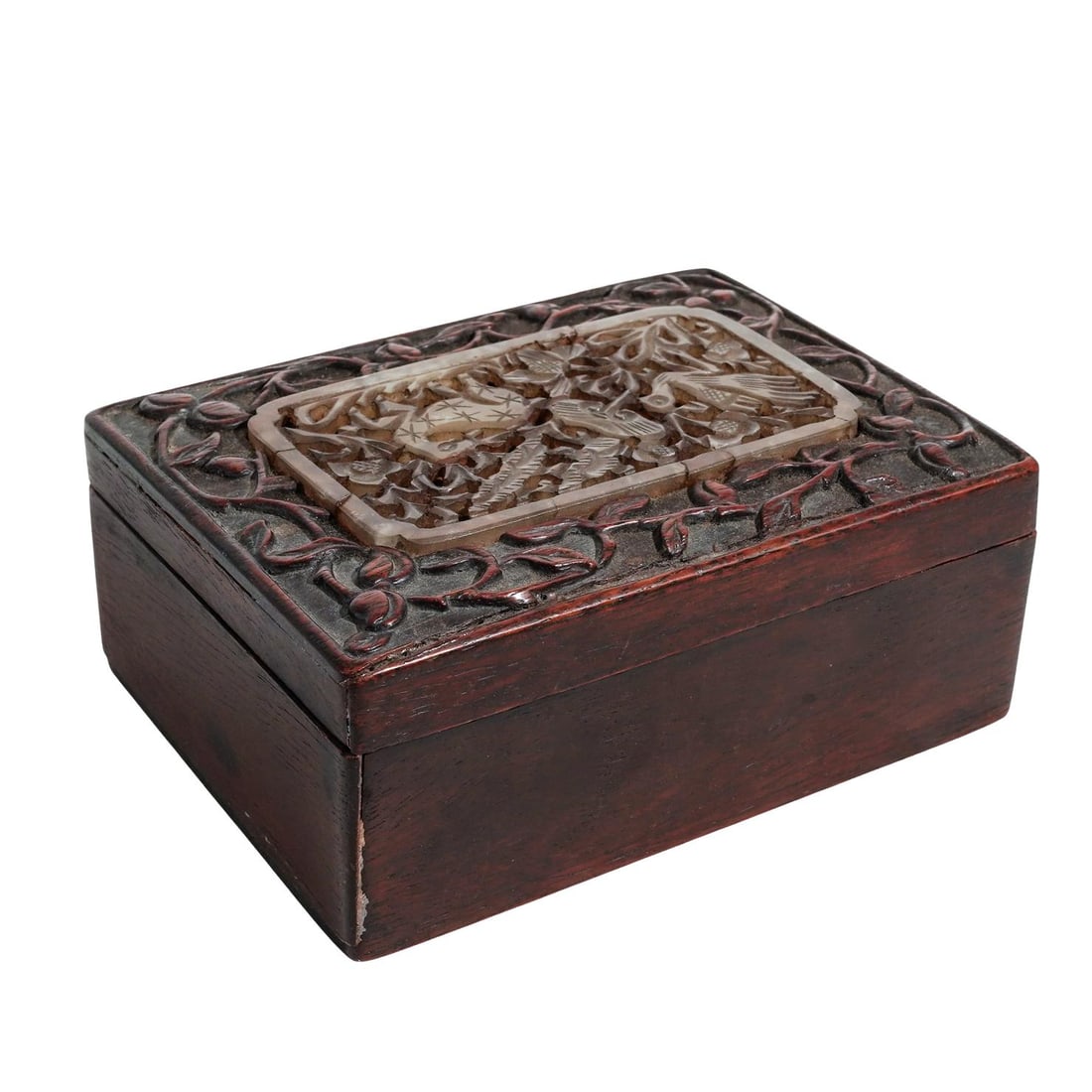 Antique Chinese Carved Wood and Jade Box (1 of 5)